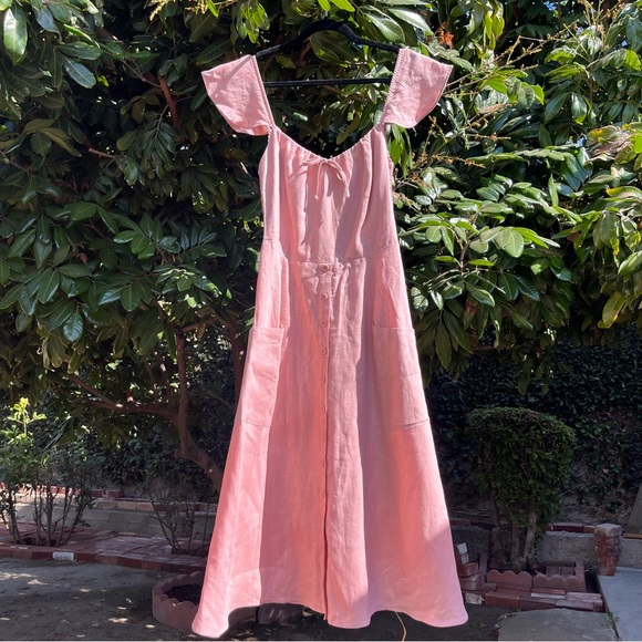REFORMATION Francis dusty rose pink linen sleeveless button down up midi dress - Picture 2 of 10